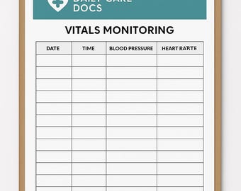 Vitals Monitoring Sheet – Printable Daily Vitals Log for Home Care
