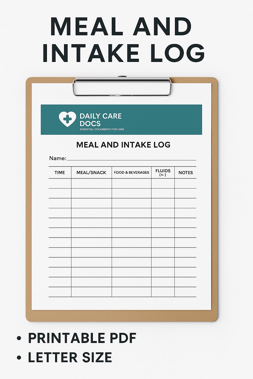 Meal & Fluid Intake Log – Printable Daily Nutrition Tracker