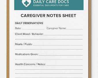 Caregiver Notes Sheet – Printable Daily Log for Senior Care