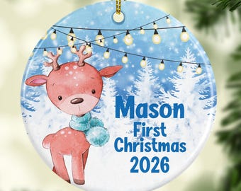 Baby Reindeer Ornament Personalized First Ornament Christmas Gift Tag Stocking Name Tags