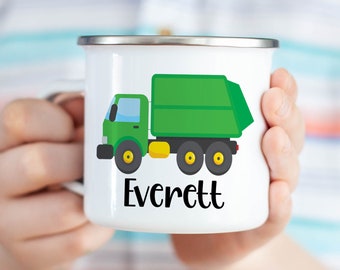 Garbage Truck Kids Enamel Mug Construction Personalized Gift Stocking Stuffers Birthday Party Favors