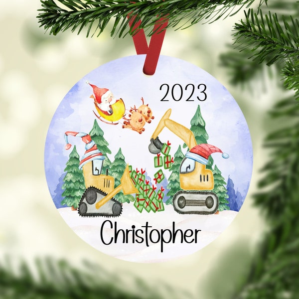 Excavator Christmas Ornaments | Personalized Excavator Ornament| Kids Construction Personalized Christmas Ornaments for Kids