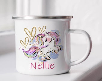 Personalized Unicorn Mug Unicorn Enamel Mug Kids Name Mug Custom Enamel Mug Gift for Girls