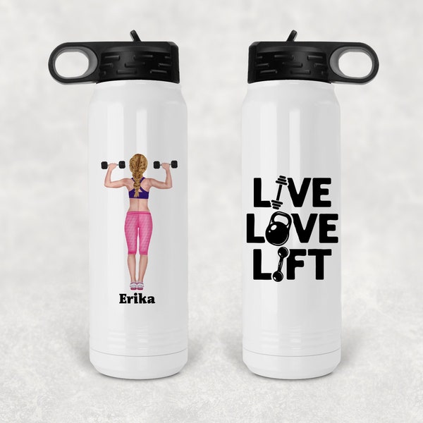 Personalized Motivational Water Bottle Dumbbells Bodybuilding Water Bottle Workout Personal Trainer Personalized Gift for Her