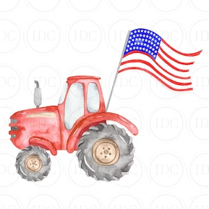 Cuatro de julio Red Tractor PNG Tractor Bandera Americana PNG usa Bandera PNG Tractor Rojo Acuarela Descarga Digital Sublimación