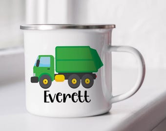 Personalized Garbage Truck Kids Name Mug Custom Enamel Cup Camping Enamel Mug