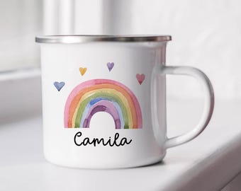 Personalized Rainbow Name Mug Custom Name Mug Kids Enamel Camp Mug Personalized Gift Custom Coffee Cup for Children