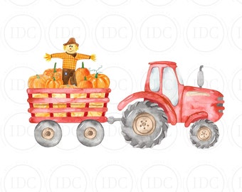 Herbst Erntedank Halstuch Traktor PNG Kinder Herbst Traktor PNG Herbst Kinder PNG Kürbisse Aquarell Shirt png Digital Download