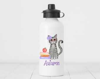 Cat Water Bottle Cat Gifts Kids Water Bottle Name Water Bottle Cat