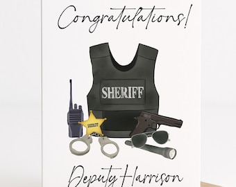 Sheriff Gift Cards, Deputy Police Officer Personalized Graduation Greeting Card for Him, Party Decoration, Custom Printed Card