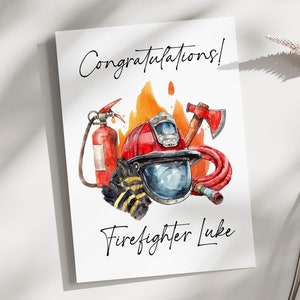 Biglietto di laurea personalizzato per pompiere, download digitale, regalo di laurea dell'Accademia dei pompieri, biglietto con messaggio scritto a mano per pompiere, biglietto di congratulazioni