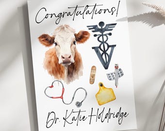 Personalized Cow Veterinarian Graduation Card Farm Vet Gift Vet Tech Keepsake Cattle Themed Congrats Card