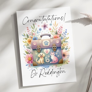 Tarjeta de graduación de veterinario, recuerdo personalizado, regalo de graduación de técnico veterinario, tarjeta con mensaje veterinario escrito a mano, tarjeta de felicitación