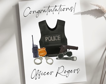 Police Officer Gift Cards, Personalized Graduation Greeting Card for Him, Party Decoration, Custom Printed Card