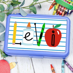 Kids Personalized Pencil Box School Supplies, Alphabet Name Vinyl Decal Label Stickers