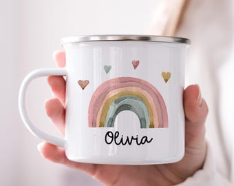 Kid Mug  | Personalized Enamel Mug for Kids | Custom Enamel Mug | Rainbow Mug