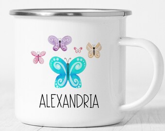 Personalized Butterfly Mug | Kids Mugs Personalized Gift for Her | Personalized Butterfly Enamel Mug | Butterfly Birthday Gifts