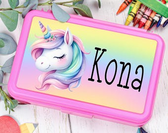 Unicorn Personalized Pencil Box Name Sticker Gift For Girls Back to School Supplies Custom Notebook Label