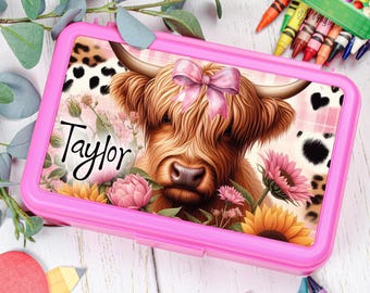 Highland Cow Personalized Sticker Decal For Kids Pencil Box Back to School Supplies Country Custom Name Sticker