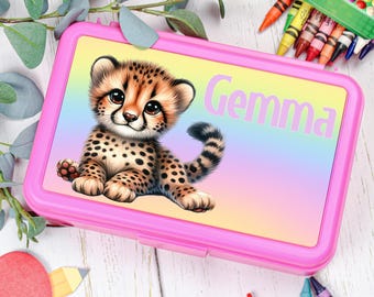 Cheetah Personalized Sticker Decal For Kids Pencil Box Back to School Supplies Cute Sticker Custom Vinyl Decal