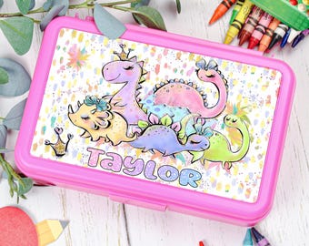 Personalized Dinosaur Pencil Box for Girls Custom Pencil Case with Name Kids Back to School Supplies Dino Gift