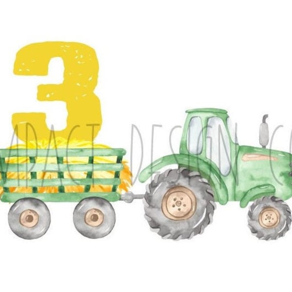 Farm Birthday Tractor PNG Kids Farm Tractor PNG Kids Tractor PNG Green Tractor Watercolor Shirt png Digital Download