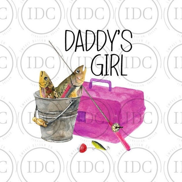 Dad Fishing Girl Fish Daddys Girl Watercolor PNG Kids Fishing PNG Fishing Shirt PNG Watercolor Sublimation Digital Download