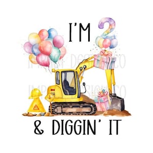 Geburtstag PNG Zwei Geburtstagsbagger PNG Bauwesen 2 Geburtstag Digitaler Download