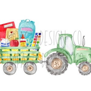De volta às aulas Material escolar Trator PNG Trator verde Material escolar PNG Material escolar Aquarela Download digital Sublimação