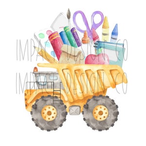 De volta às aulas material construção PNG caminhão PNG caminhão basculante escolar aquarela download digital sublimação