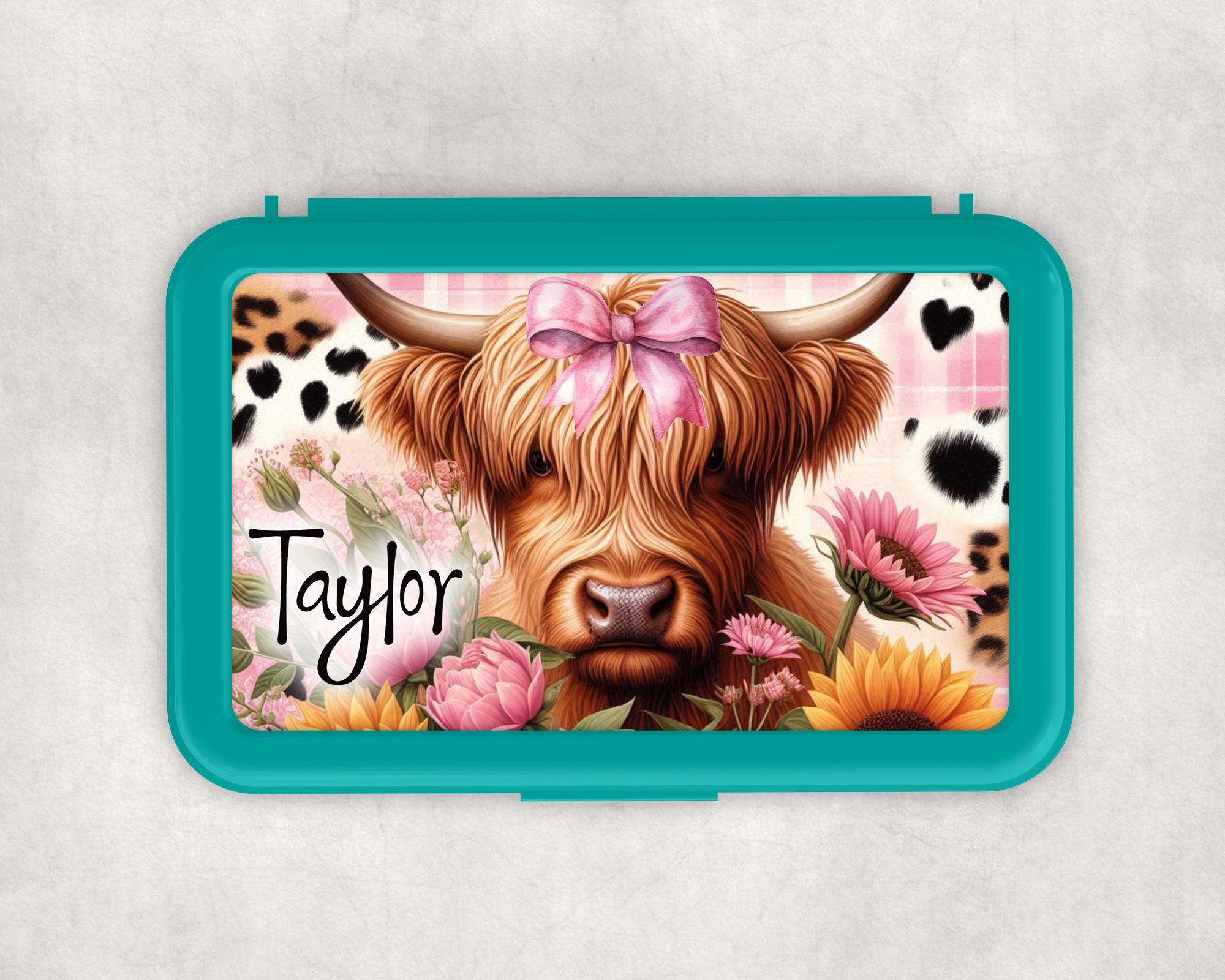 Pencil Box Personalized Gift for Kids Back to School Supplies Highland Cow Country Theme Classroom Supply Box
