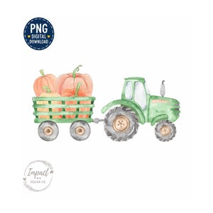 Green Tractor PNG Halloween Pumpkin PNG Pumpkin Tractor PNG Thanksgiving Pumpkin Tractor Watercolor Digital Download Sublimation