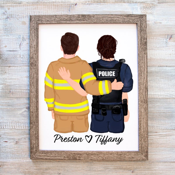 Custom Firefighter Prints Police Officer Gift Boyfriend Gift for Him Personalized Couples Print Personalized Gifts for Her Girlfriend Gift