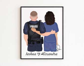 Personalized Police Officer Gifts Nurse Gifts Wall Art Police Prints Nurse Prints Nurse Gift for Her Personalized Couples Print