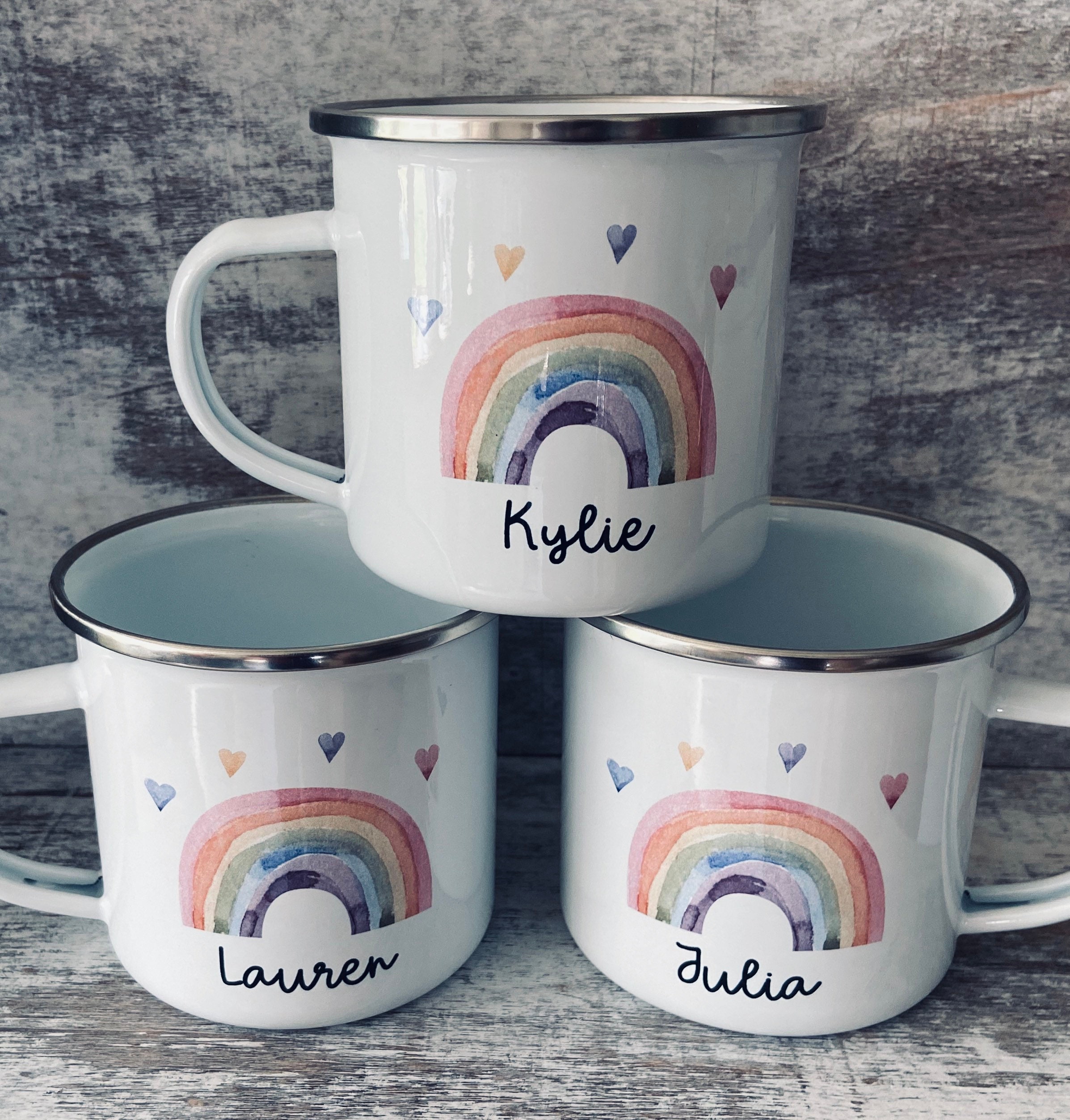 Rainbow Mug Kids Mug Kids Gift Personalized Enamel Mug for Etsy