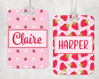 Personalized Strawberry Bag Tag Kids Luggage Tag Custom Backpack Name Tag Cute Berry Gift Pink Girl School Travel Tag