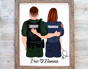 Police Officer Gifts EMT Paramedic Gifts Police Paramedic Wall Art EMT Print Wall Hanging Police Officer Boyfriend Gift Couples Gift