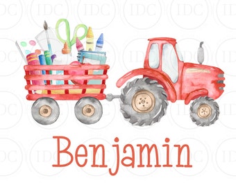 Back to School Supplies Tractor PNG Red Tractor PNG School Tractor Watercolor Digital Download Sublimation