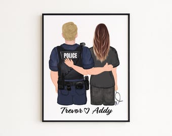 Fingerprint Couple Valentine‘s Day Gifts By Occupation Gift For Her Gift For Him Firefighter Nurse Police Officer Personalized Horizontal Poster Sale