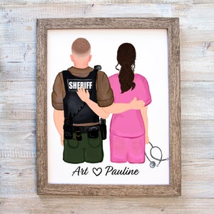 Regalos personalizados de oficiales de policía Regalos de enfermera Arte de pared Impresiones de policía Impresiones de enfermeras Regalo de enfermera para sus parejas personalizadas Impresión imagen 1