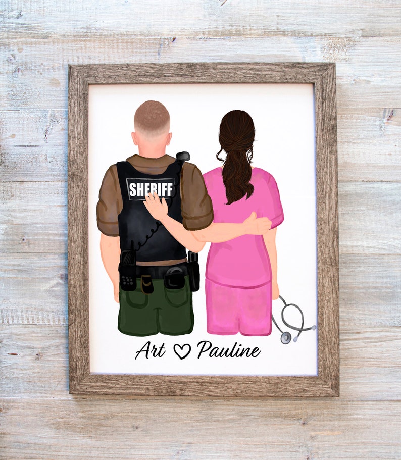 Regalos personalizados de oficiales de policía Regalos de enfermera Arte de pared Impresiones de policía Impresiones de enfermeras Regalo de enfermera para sus parejas personalizadas Impresión imagen 1