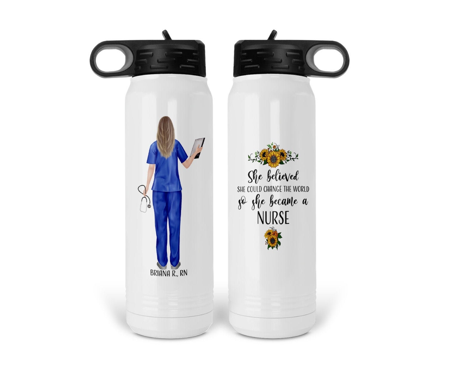 Custom Engraved RN Design with Personalized Name on Insulated Stainless  Steel Water Bottle 25oz, Registered Nurse Gifts