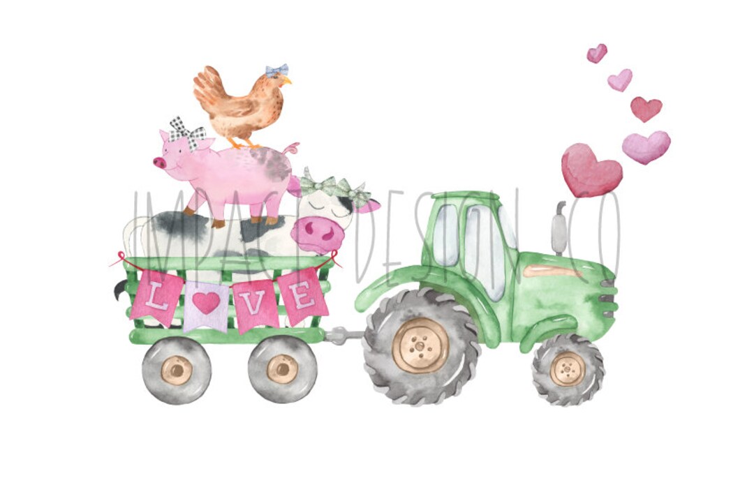 Valentines Day Tractor PNG Valentines Day PNG Farm Animal Green Tractor ...
