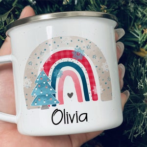 Regenbogen Weihnachtsbecher Kinderbecher Personalisierter Weihnachtsbaum Heiligabend Box Filler Heiße Schokoladenbecher Personalisiertes Weihnachtsgeschenk für Kinder