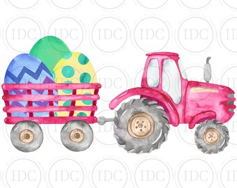 Easter Tractor PNG Easter PNG Pink Tractor PNG Easter Egg Watercolor Digital Download Sublimation