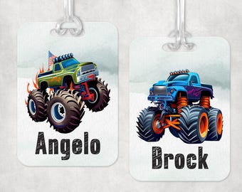 Monster Truck Luggage Tag Kids Label Custom Back to School Supplies Backpack ID Name Badge Personalized Gift Christmas Eve Box