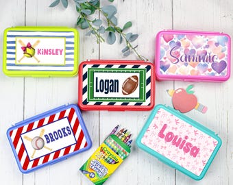 Personalized Pencil Box Decal Custom Kids Name Sticker School Supply Label Multiple Theme Designs