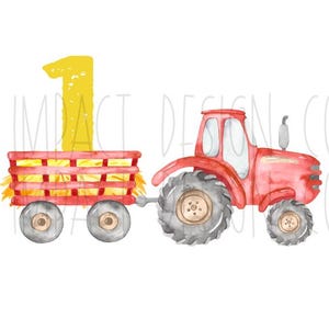 Anniversaire de la ferme avec tracteur rouge PNG pour premier anniversaire tshirt aquarelle téléchargement numérique pour enfants