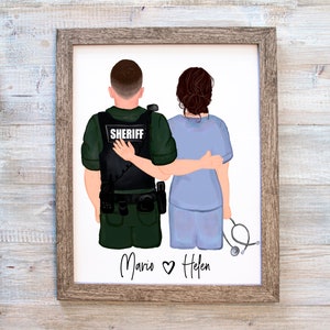 Regalos personalizados para oficiales de policía, regalos para enfermeras, impresiones policiales, impresiones de enfermeras, regalo de enfermera para ella, impresión personalizada para parejas