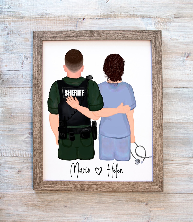 Regalos personalizados de oficiales de policía Regalos de enfermera Arte de pared Impresiones de policía Impresiones de enfermeras Regalo de enfermera para sus parejas personalizadas Impresión imagen 4